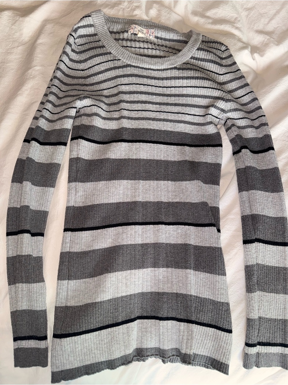 Pink Republic Gray & Black Striped Crewneck Sweater